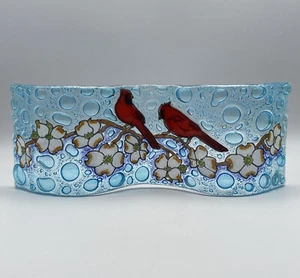 Piatto Onda Vetro Arte Fuso Pampeana Cardinali Dipinto A Mano Ecuador 10x4” - Foto 1 di 14