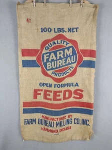Bolsa de alimentación de oficina de arpillera de colección Farm Bureau Milling Co Hammond Indiana (A) - Imagen 1 de 9