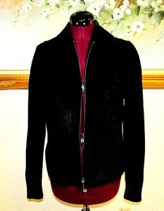 FABIO SZ S BLACK SUEDE ZIP FRONT LINED SWEATER JACKET WITH ACRYLIC KNIT SLEEVES - Picture 1 of 7