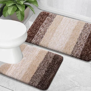 Luxury 2-Piece Microfiber Bath Rug Set Soft Absorbent Non-Slip Brown - Picture 1 of 6