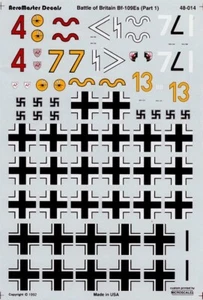 AEROMASTER DECALS 48-014 BATTLE OF BRITAIN Bf-109E EMIL Pt1 WW2 LUFTWAFFE JG - Bild 1 von 3
