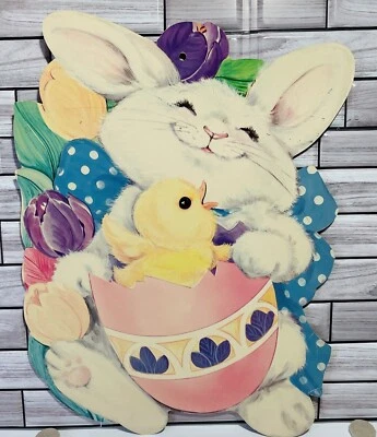 Vintage Diecut Easter Window Decor Bunny Baby Chick Eureka Tulip Cardboard - Image 1 of 4