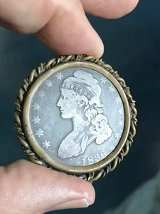 Antique 1836 Capped Bust Silver Half Dollar Pendant Or Brooch - Picture 1 of 14
