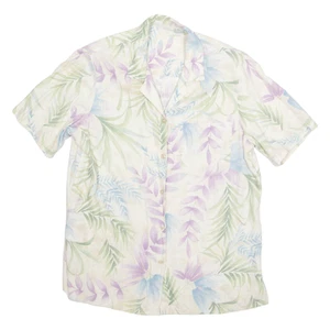 ALFRED DUNNER Womens Printed Shirt White Collared Linen Floral M - Picture 1 of 6