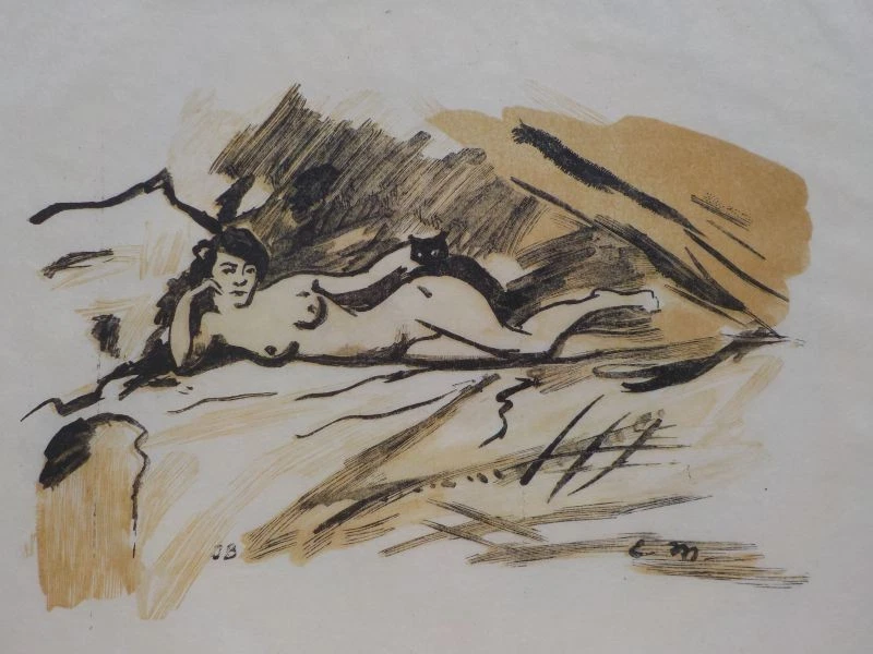 EDOAURD MANET - Olympia mit Katze. Farbholzschnitt. Erotik, Impressionismus - Bild 1 von 4