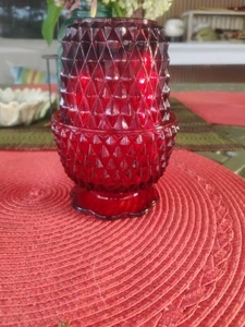 VINTAGE INDIANA GLASS RUBY RED DIAMOND POINT FAIRY LIGHT 5" Tall - Picture 1 of 5