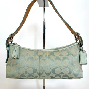 Coach 6371 Hellblau Hamptons Signature Demi Baguette Tasche Canvas Leder Gut - Bild 1 von 14