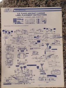 1985 GI Joe USS Flagg Flugzeugträger Aufkleber Etikett Platzierung Anleitung Blatt - Bild 1 von 11