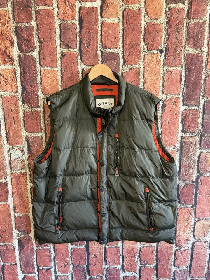 Orvis Mens Green Sleeveless Full Zip Outdoor Goose Down Vest Size XL - Image 1 of 3