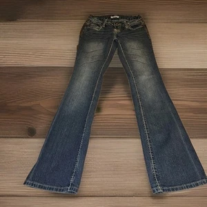 Bongo Bootcut Jeans Juniors Size 5 Dark Wash Stretch Contrast Stitch Embroidered - Picture 1 of 14