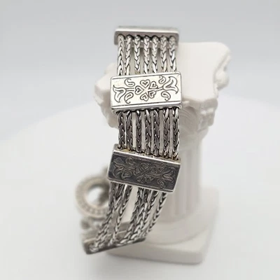 BRIGHTON "French Quarter" Bracelet Scrollwork 7-Strand Silver Plate Toggle 7.5" - Image 1 of 4