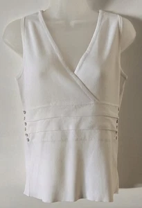 Cato Tank Top Size Small White Pearlescent Buttons On Sides Stretch Euc  - Picture 1 of 7