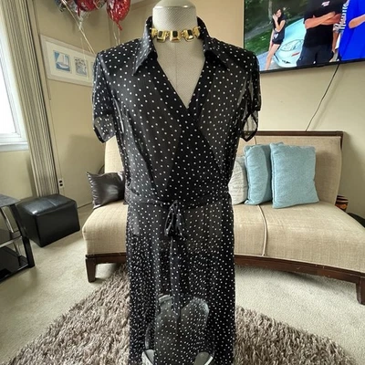 JBS Dress Woman's Size 20W Black White Polka Dot Sheer Faux Wrap with Belt Work - Image 1 of 4