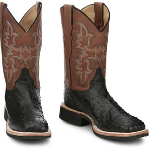 Justin Boots Men's Black Drover Full Quill Ostrich Pull On Boots Size 11.5 EE - Picture 1 of 12