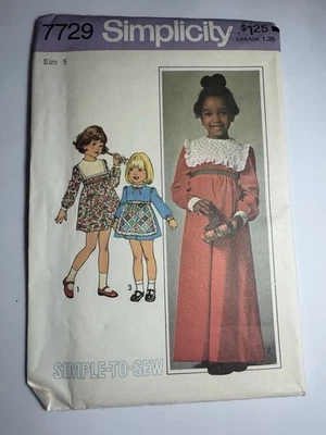 7729 Vintage Simplicity Sewing Pattern Girls 1970s Dress Two Lengths Apron OOP 5 - Image 1 of 4