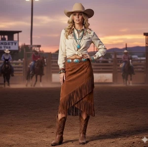 Stylish Tan Women's Suede Leather Fringe Skirt Genuine Leather Handmade Casual - Picture 1 of 10