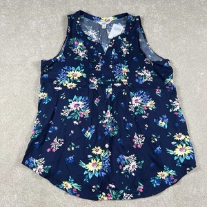Croft & Barrow Blouse Sleeveless Blue Floral NWT Pleated Bust Women's Medium - Picture 1 of 9