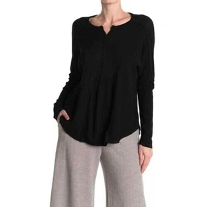 Gibsonlook Women's Mixed Ribbed Waffle Knit Henley Top Black Medium $50 - Picture 1 of 3