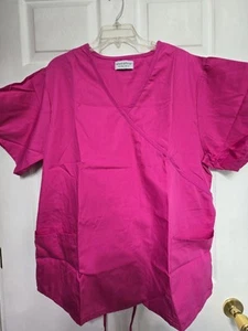 NWOT-NATURAL UNIFORMS Scrub Top UNISEX size 2X-Pink V-Neck-Chest 26"/L 29" - Picture 1 of 4