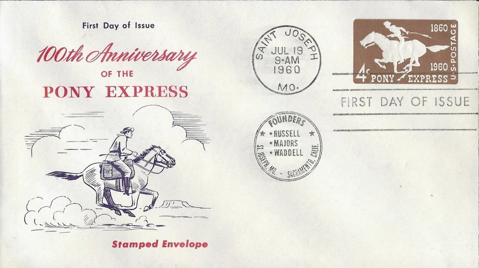 1960 Stamped Envelope FDC, #U543, 4c Pony Express, neat cachet - Image 1 of 1