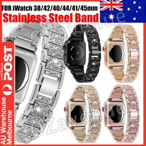 For Apple iWatch Series SE 7 6 5 4 3 2 Diamond Stainless Steel Watch Band Strap - Picture 1 of 20
