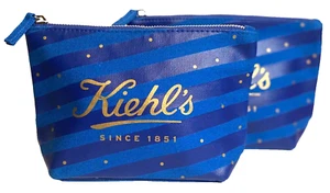 2 x Kiehl's Blue Canvas Cosmetic Bag Limited Edition Janine Rewell Set of 2 - Picture 1 of 5