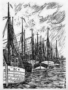 BÜSUMER HAFEN - Friedrich RASMUS OriginalHolzschnitt 1940 HEYDER Verlag - Picture 1 of 1