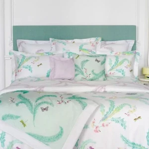 NWT Rare Yves Delorme 2 Standard Shams EVASION Floral Birds Butterfly France - Picture 1 of 10