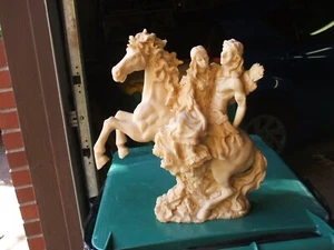 VTG Sgnd. 14" Heavy Alabaster Art Sculpture Man & Woman on Horse, Free Shipping - Picture 1 of 4