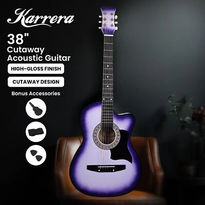 38in Purple Burst Karrera Acoustic Guitar With Pick Guard Steel String Bag - image 1 of 4