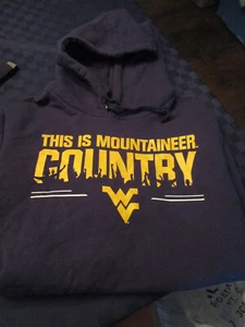 FANATICS UNIV. WEST VIRGINIA "MOUNTAINEERS COUNTRY" HOODED SWEATSHIRT BLUE MED - Picture 1 of 2