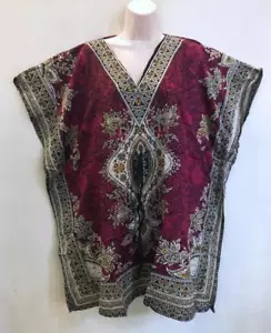 Top caftano dashiki con coulisse hippie boho festival fili sacri bordeaux - Foto 1 di 2
