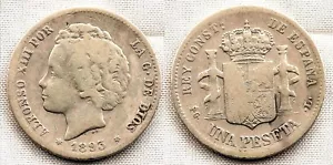 Spain-Alfonso XIII 1 Peseta 1893 ** Pgl. Madrid Silver 4,7 (G) .Scarce - Picture 1 of 1