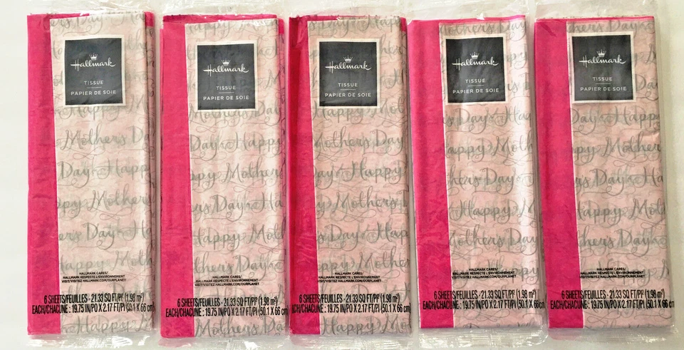 5 Lot Tissue Paper MOTHER'S DAY Silver Script Light and Dark Pink - Image 1 of 1