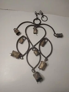Wrought Iron HEART Cow Bells WIND CHIME* Primitive - Farmhouse OR HOME Decor - Picture 1 of 8