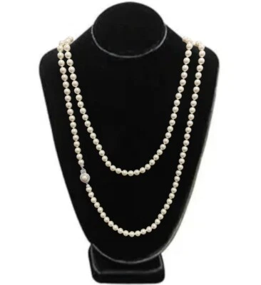 Nadri 41” Diamond & Pave Framed Pearl Clasp Simulated Pearl Strand - Image 1 of 4