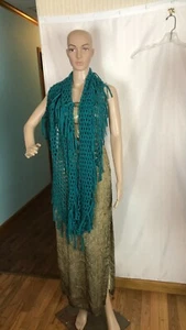 Teal Colored Infinity Scarf Loose Diamond Knit Pattern - Picture 1 of 2