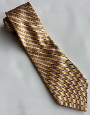 Mark Pendleton Silk Blend Mens Tie Yellow Gold Pink Purple Geometric Pattern 58" - Image 1 of 4