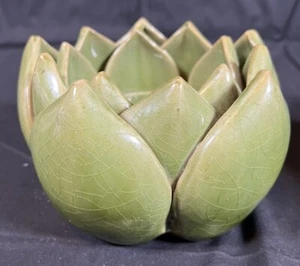 Vintage Arhaus Green Art Pottery Lotus Water Lily Centerpiece Candle Holder - Picture 1 of 4