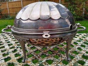 An Antique Art Deco English Silver Plate Dome Revolving Serving Dish 9" high. - Picture 1 of 18
