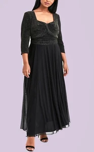 Scarlett & Jo BLACK & GOLD Lurex Full Flared Maxi Dress Plus sizes UK 16 to 26 - Picture 1 of 8