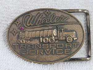 Wheeler Transport Service Belt Buckle Brass Pink Stone 3" Oval Dennis Leach Vtg - Picture 1 of 10