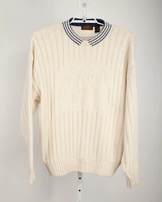 Suéter Eddie Bauer Para Hombre Extra Grande Marfil Acanalado Árboles de Navidad Hecho en Australia Foto 1 de 4