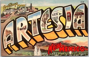 Artesia Nuevo México Casi Nuevo, Saludos, Cartas de Gran Capital, Lugares Famosos, Postal - Imagen 1 de 2