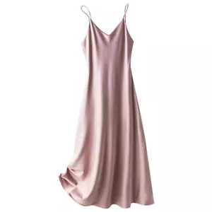 Damen Seidig Kleid Satin Riemchen Unterkleid Nachthemd Lang Sexy Hausanzug Weich - Bild 1 von 18