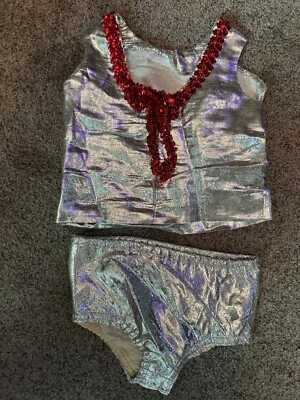 Traje de traje uniforme vintage de los años 70 Majorette Baston Twirler plateado brillante Foto 1 de 4