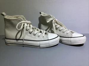 Womens Fur Lined High Too Lace-up Trainers In Light Grey Size 4/37 Worn Once - Picture 1 of 8