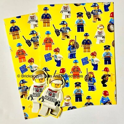 Lego Wrapping Paper Minifigure City People Yellow 2 Sheets With 2 Astronaut Tags - Image 1 of 4