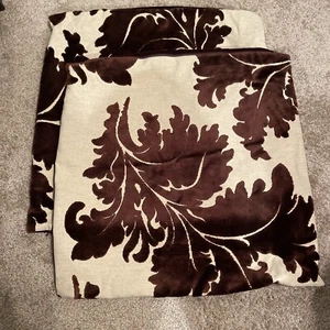 2 Dransfield & Ross Luxury Pillow Covers Featuring Brown & Beige Damask Pattern - Picture 1 of 10