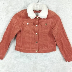 Max Studio Girls Jacket Corduroy Button Front Burnt Orange Sherpa M (7/8) New - Picture 1 of 9